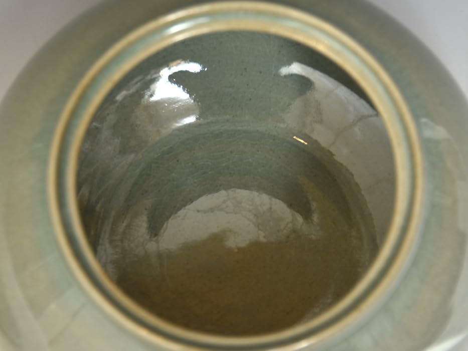 Amazon.co.jp: 高田焼酒井雅女（造）青磁象嵌蘭文様水指共蓋共箱昭和55